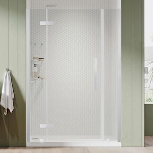 Tampa 46 1/16 in. W x 72 in. H Pivot Frameless Shower Door in Chrome With Shelves