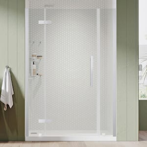 Tampa 52 1/16 in. W x 72 in. H Pivot Frameless Shower Door in Chrome With Shelves