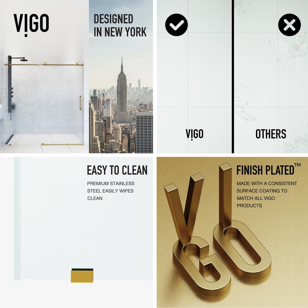 Elan 76" High x 60" Wide Frameless Sliding Shower Door in Matte Brushed Gold