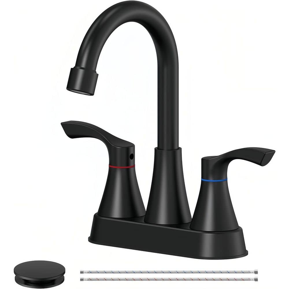 Easy Install 4 in. Centerset Double Handle Spot Resistant Bathroom Faucet with Drain Kit in Matte Black price history on PriceWatchPro