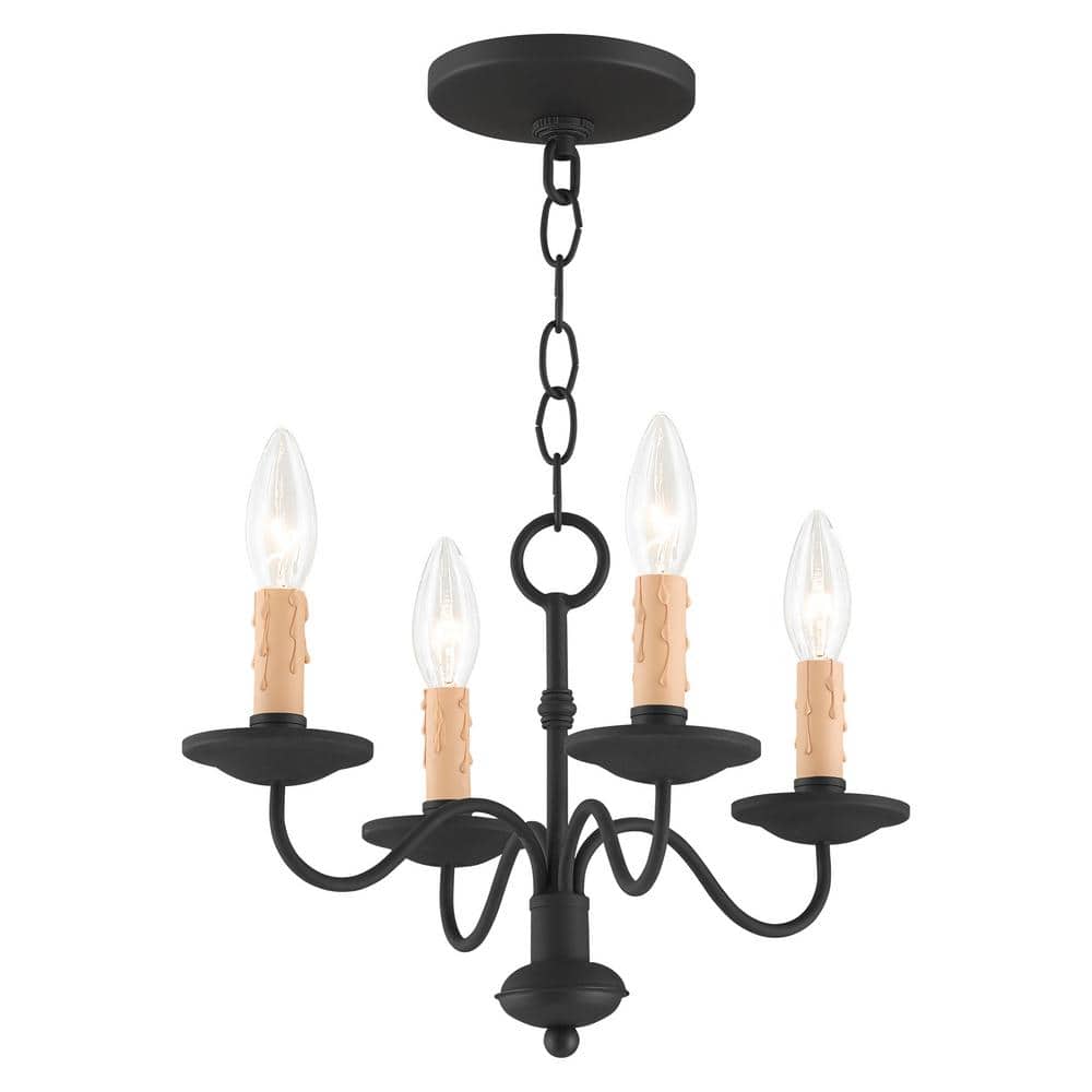 Heritage Elegance 4-Light Black Mini Chandelier with Faux Candle Drip Guards