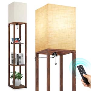63 in. Brown Dimmable Column Shelf Floor Lamp with Beige Shade and Remote Control