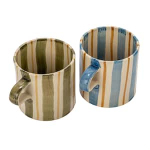 16 oz. Multi-Colored Stoneware Beverage Mugs with Stripes Designs (Set of 4)