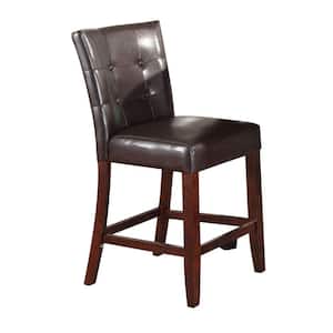 Leather Upholstered Brown Wooden Counter Height Chair (Set of 2)