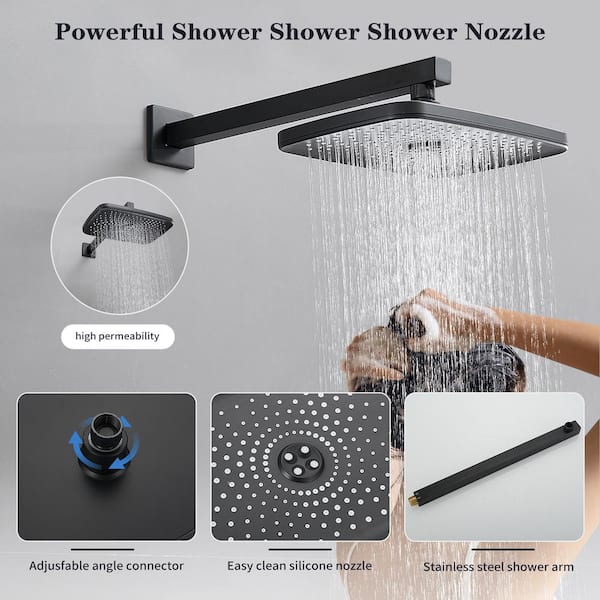 1-Spray Single Handle Hand Shower and Fixed Shower Head Combo Shower Faucet with Rainfall Handheld Shower Kit in Black