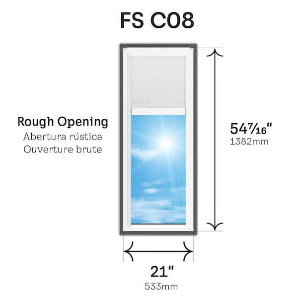 21 in. x 54-7/16 in. Fixed Deck Mount Skylight with Laminated Low-E3 Glass, White Solar Powered Room Darkening Shade
