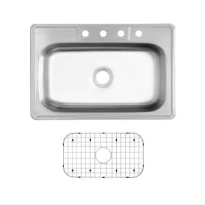 33 in. Drop-In Single Bowl 20-Gauge Stainless Steel Kitchen Sink with Bottom Grid