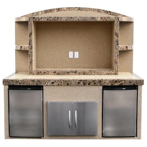 Paradise Stucco and Tile Outdoor Entertainment Center Serving Bar with Refrigerators