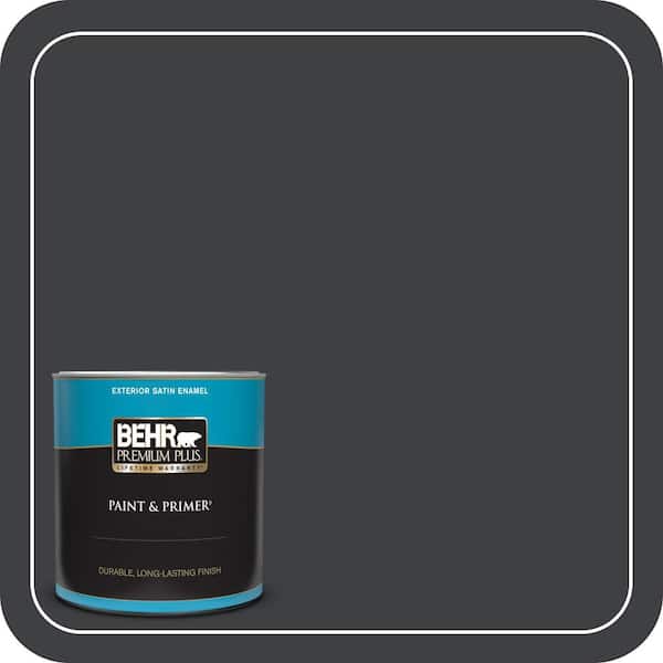 BEHR PREMIUM PLUS 1 qt. Home Decorators Collection #HDC-MD-04 Totally Black Satin Enamel Exterior Paint & Primer