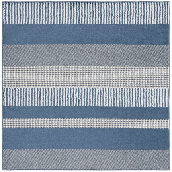 Pyramid 7 ft. x 7 ft. Navy/Ivory Solid Striped Square Area Rug