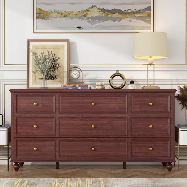 FUFU&GAGA Red Brown Wooden Modern European Style Accent Storage Cabinet with 9-Drawer