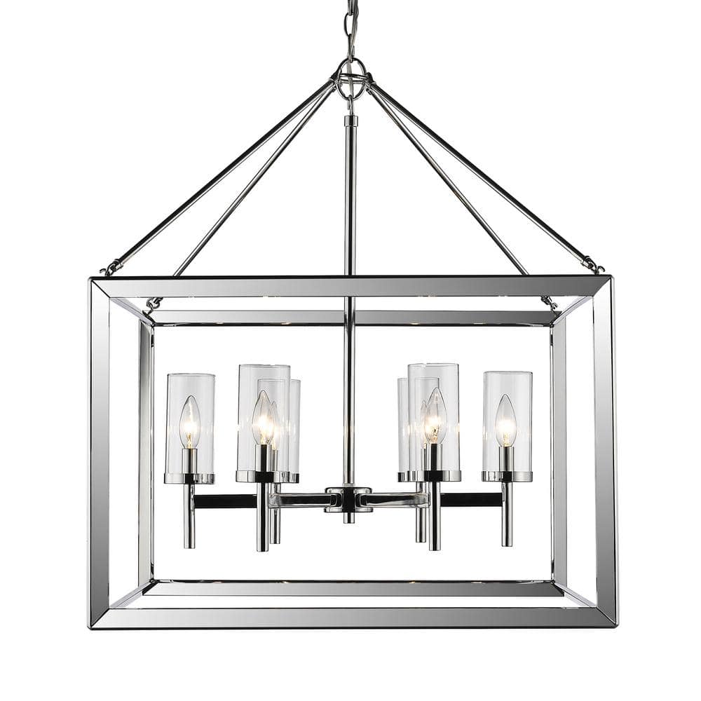 Chrome Cage 6-Light Chandelier with Clear Glass Shades
