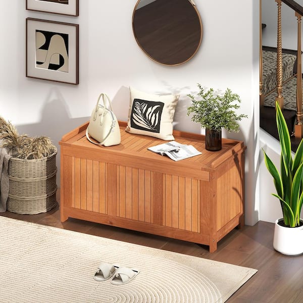 SKONYON 58 Gallon 3-in-1 Patio Wooden Deck Box with Flip Top Lid
