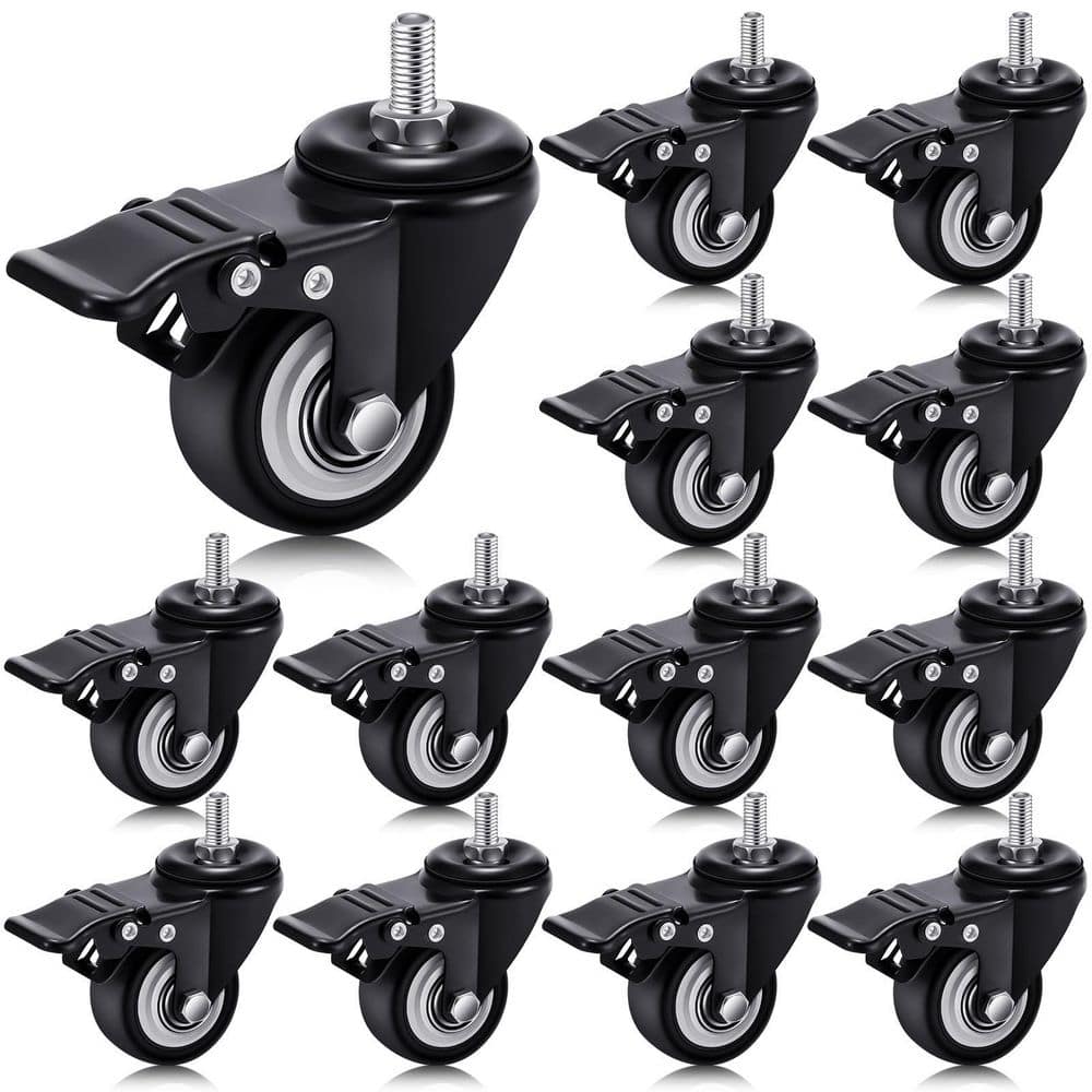 12-Pack Black 1.5 in. Swivel Caster Wheels Dual Brake Heavy Duty Polyurethane No Noise Load Capacity 400 lbs. price history on PriceWatchPro