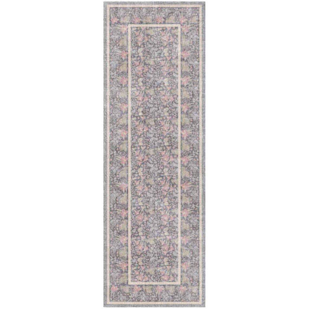 Botanical Washables 2 ft. x 6 ft. Charcoal Multicolor Floral Contemporary Runner Area Rug price history on PriceWatchPro