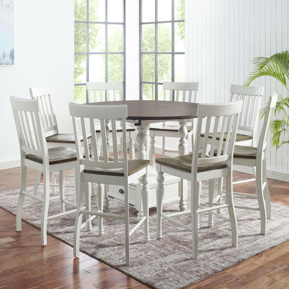 Ivory and Dark Oak 9-Piece Counter Height Dining Set