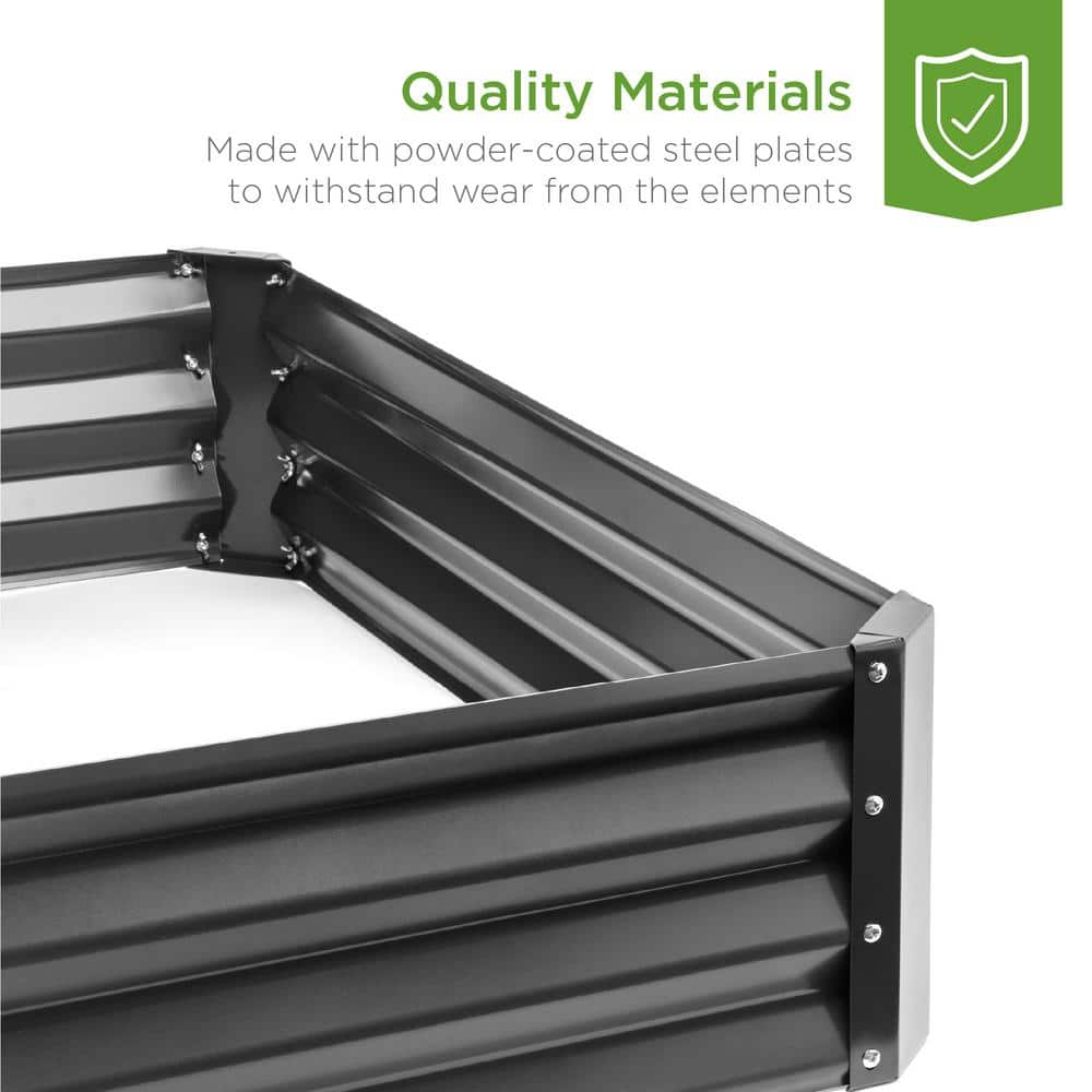 Dark Gray Powder-Coated Steel Outdoor Raised Garden Bed