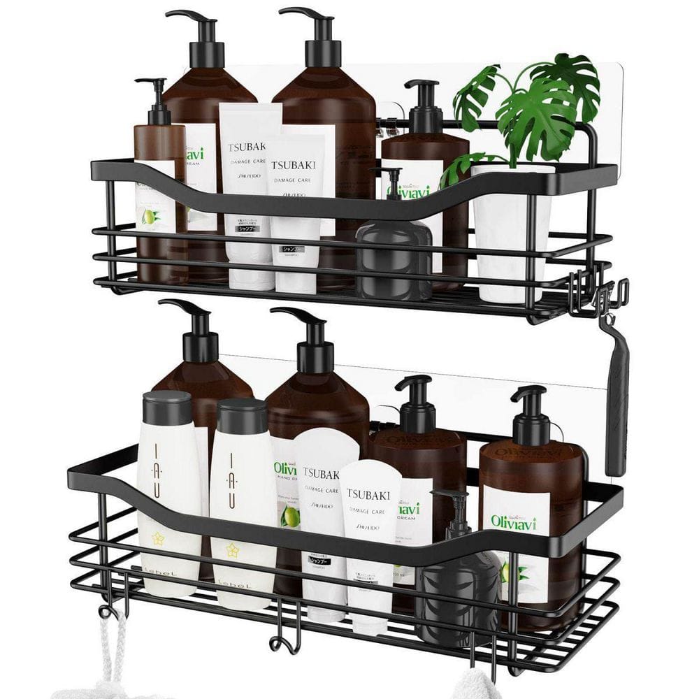 Dracelo 12.6 in. W x 3.43 in. D x 4.33 in. H Black Shower Caddy Bathroom Shelf 2-Pack Wall Mounted Storage Organizer