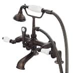 3-Handle Vintage Claw Foot Tub Faucet with Hand Shower and Porcelain Lever Handles in Oil Rubbed Bronze