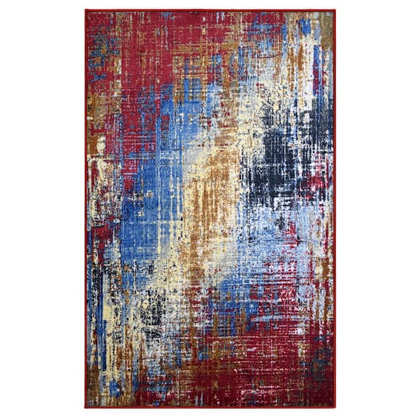 Arona Red 8 ft. x 10 ft. Non-Slip Modern Abstract Nylon Area Rug