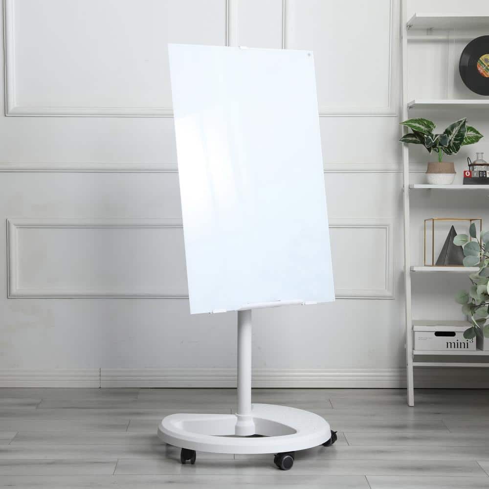 36 in. Rectangular Mobile Magnetic Dry Erase Whiteboard Desk White Tempered