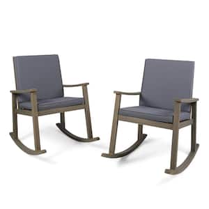 Candel Gray Wood Patio Outdoor Rocking Chair with Dark Gray Cushions (2-Pack)