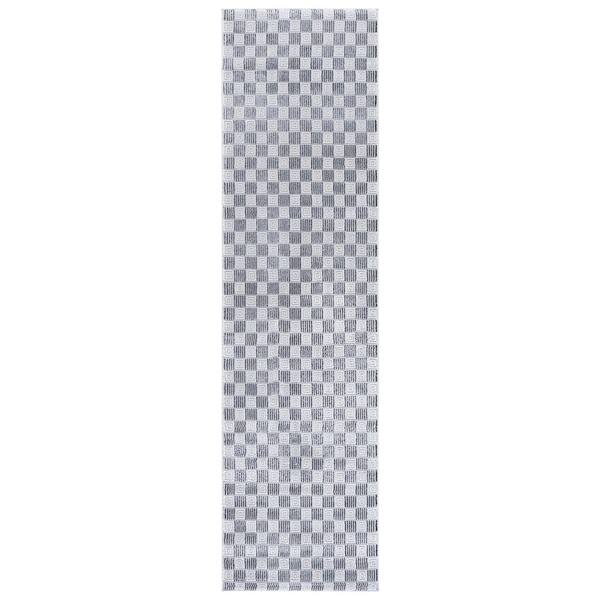 Slate 2 x 8 Gray/Ivory Black Check Runner Rug