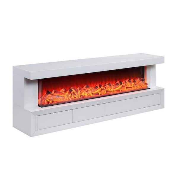 Benjara White TV Stand Fits TVs up to 65.5 in. to 70.5 in. with Wooden Frame
