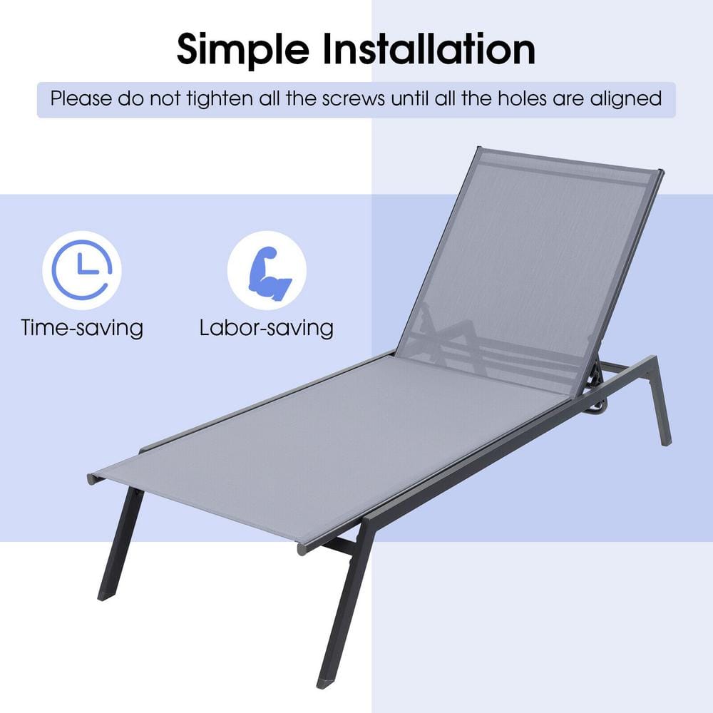 Gray Steel Outdoor Adjustable Lounge Chair with Armrests