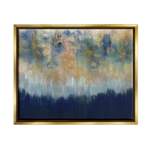 The Stupell Home Decor Collection Abstract Gold Blue Textured Surface Painting by Third and Wall Floater Frame Abstract Wall Art Print 21 in. x 17 in.
