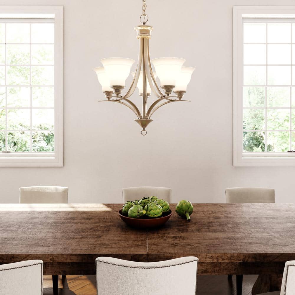 Trinity Brushed Nickel 5-Light Chandelier with Etched Glass Shades