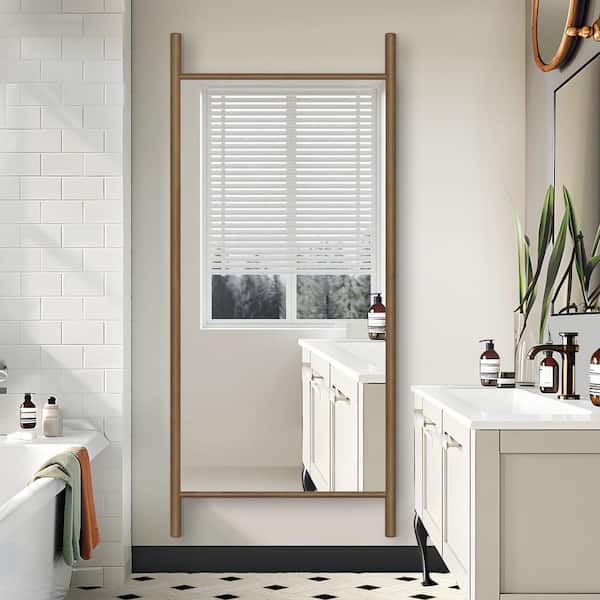 鏡 LADDER MIRROR Natural / IDEE Dovelina 31 in. W x 71 in. H Ladder Rectangle Wood Framed