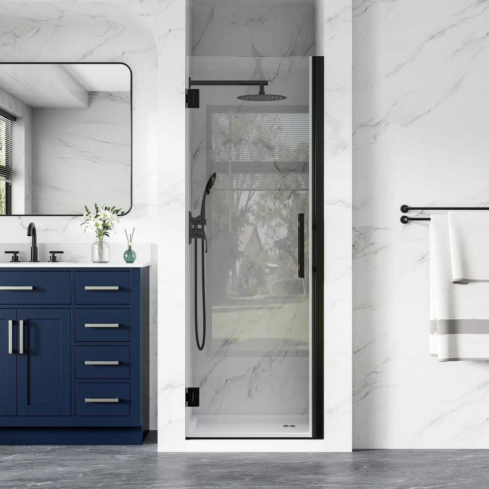 UF 26 in.-27 in. x 72 in. H Hinged Frameless Shower Door in Matte Black with Clear Glass price history on PriceWatchPro