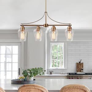 Isabella Farmhouse 4-Light Gold Island Chandelier with Clear Glass Shades and Wine Glass Accents