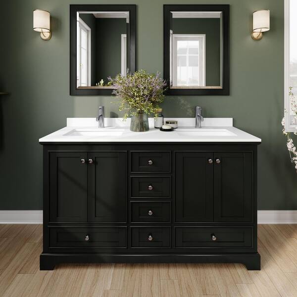 Wyndham Collection Deborah 60 in. W x 22 in. D Double Vanity in Dark Espresso with Cultured Marble Vanity Top in White with Basins &Mirrors