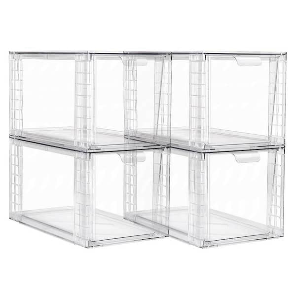 Clear 12 in. x 7 in. PET Stackable Kitchen Storage Drawers with Handles, Set of 4