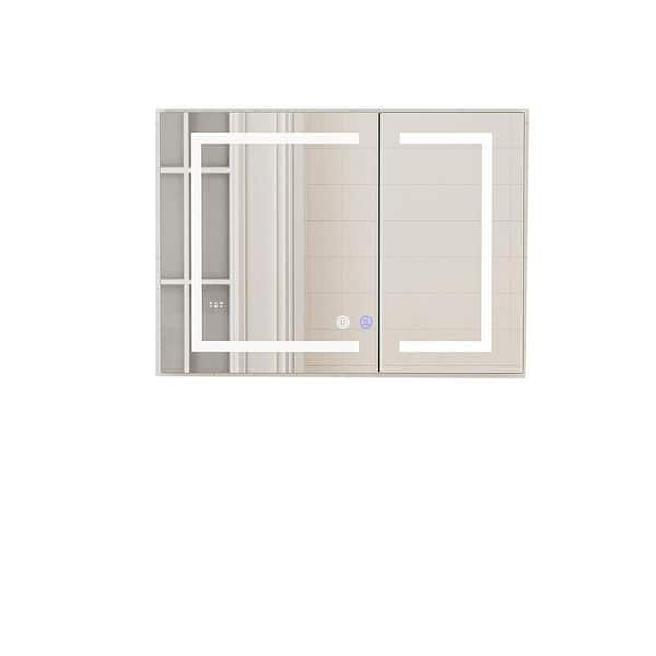 Pro Series 36 in. W x 24 in. H Rectangular Aluminum Medicine Cabinet with Mirror, Built-in 5x Magnifying Mirror