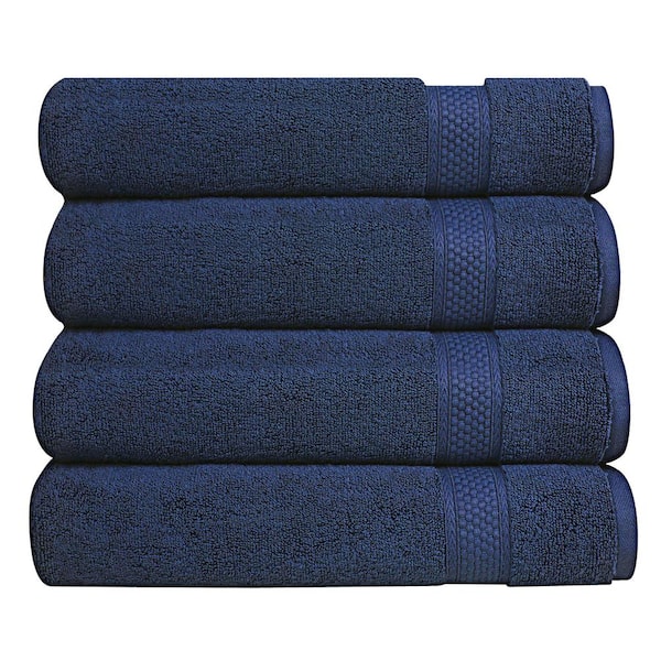 A1 Home Collections A1HC Bath Towel 500 GSM Duet Technology 100% Cotton Ring Spun Mood Indigo 30 in. x 54 in. Quick Dry (Set of 4)