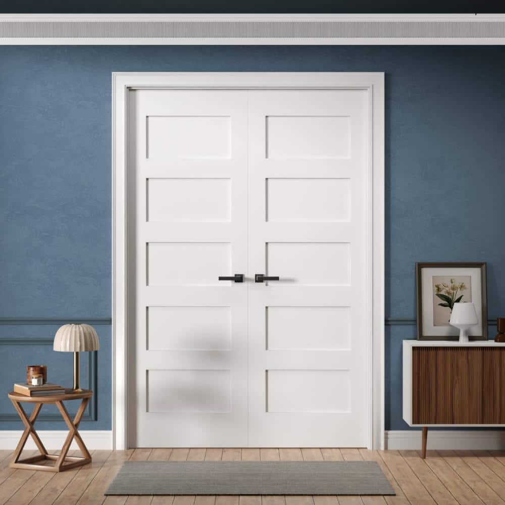 64 in. x 80 in. Ready-to-Prehung Interior Double French Door 5-Panel Shaker Solid Core White Primed with Jamb Kit price history on PriceWatchPro