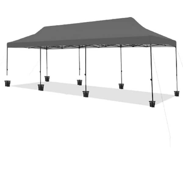 10 ft. x 30 ft. Canopy Tent, Instant Canopy with Roller Bag, Sand Bags, Wind Ropes and Ground Nails, Party Tent, Gray