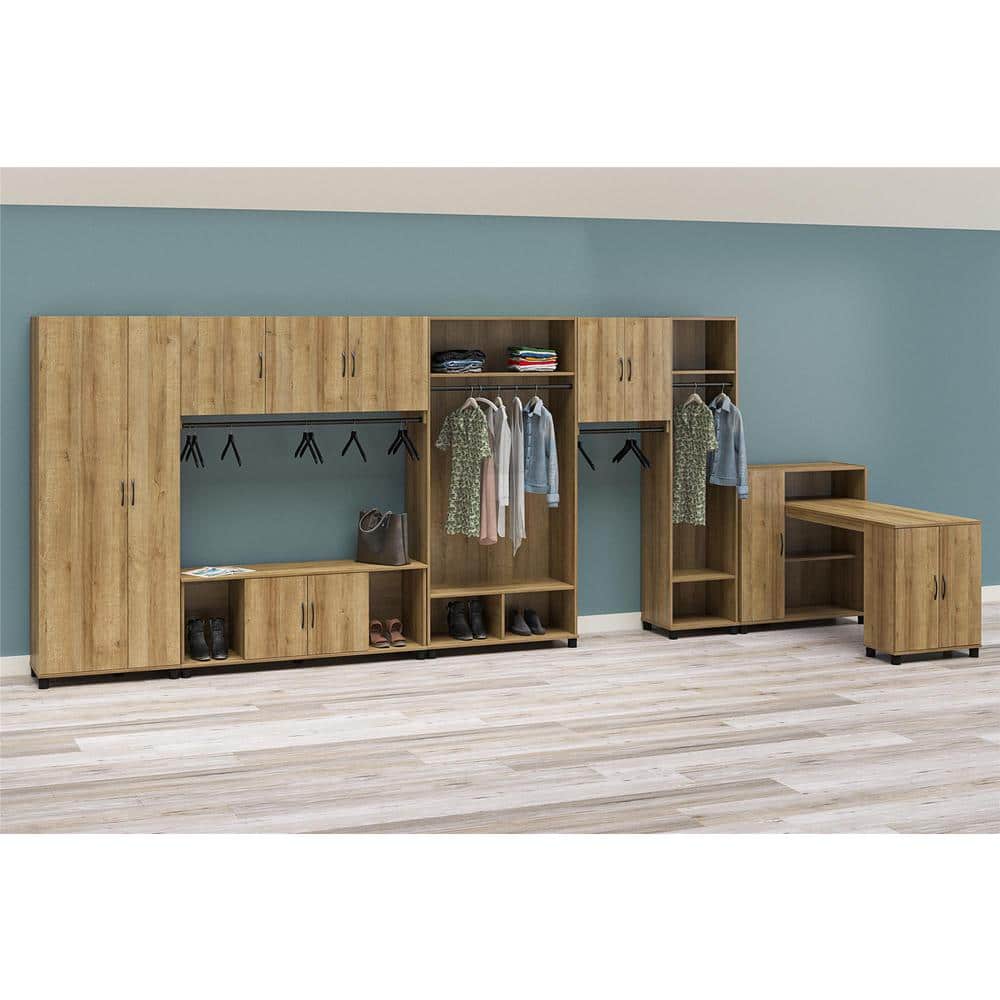 Natural Particle Board Shoe Storage Bench with Doors