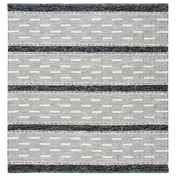 SAFAVIEH Striped Kilim Black Ivory 7 ft. x 7 ft. Striped Square Area Rug