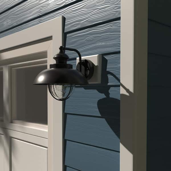 VAXCEL Harwich 1 Light Black Coastal Barn Dome Outdoor Wall Lantern Clear Glass