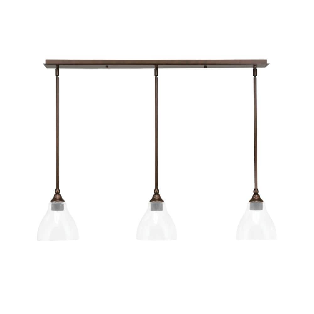 Livingston 100-Watt 3-Light Bronze Shaded Pendant Light with 6.25 in. Clear