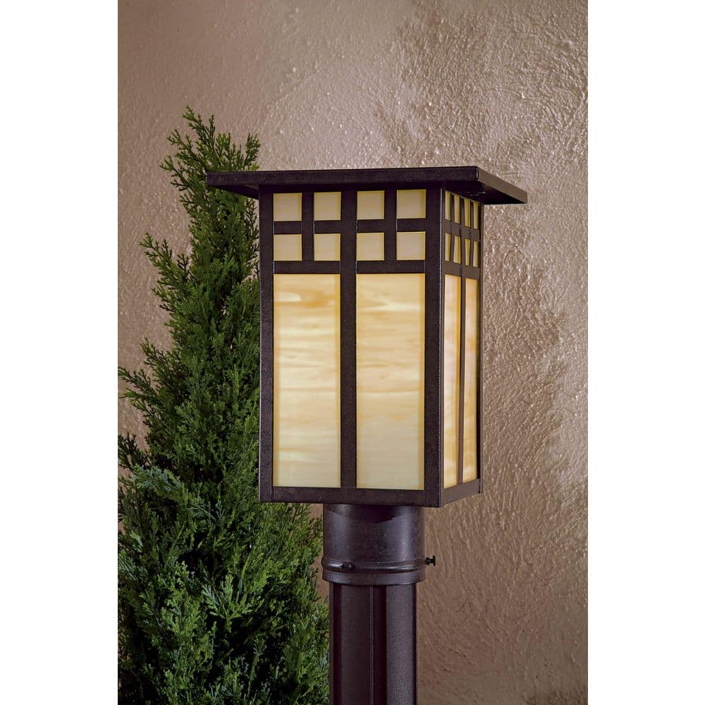 Scottsdale II Textured French Bronze Outdoor Post Light with Honey Opal Glass