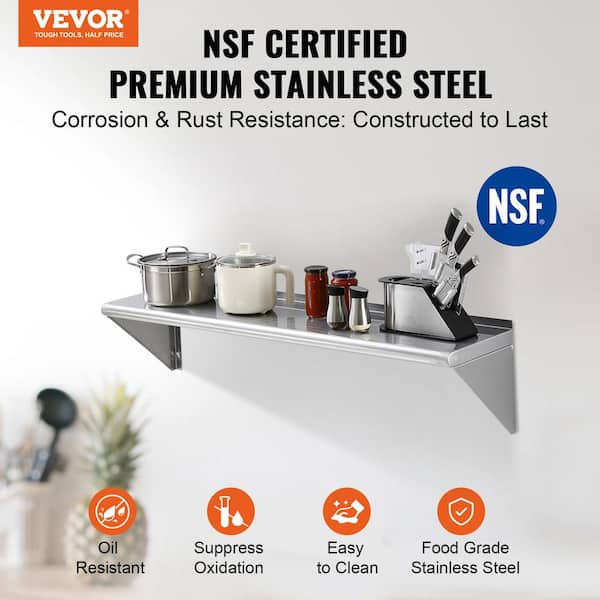 Stainless Steel Floating Shelf 12 Deep for Kitchen, Bathroom and