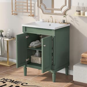 24 in. W x 18 in. D x 34 in. H Freestanding Bath Vanity in Green with White Ceramic Top and Single Sink