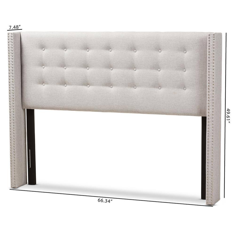 Beige Tufted Upholstered Full Wingback Headboard with Nailhead Trim
