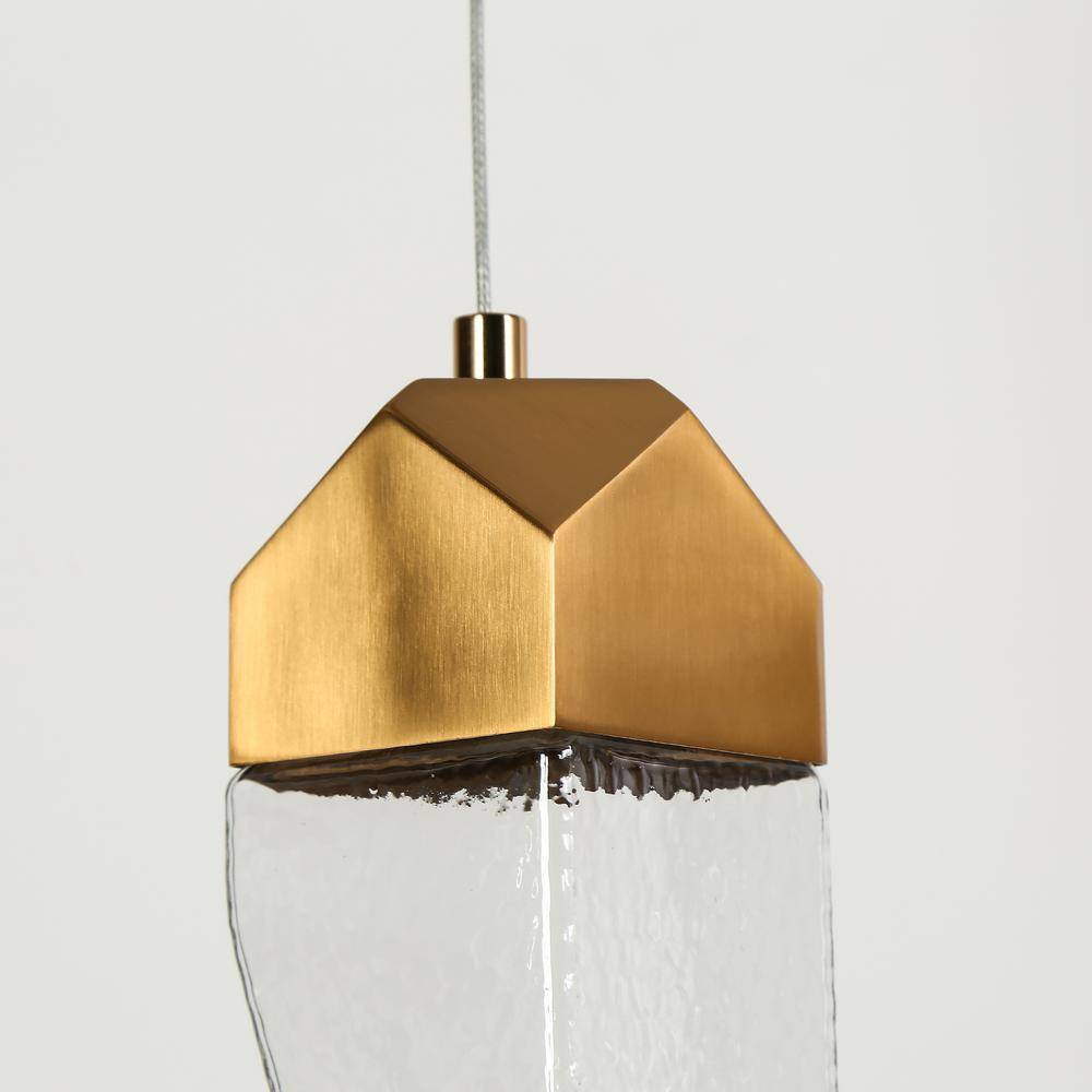 Polished Gold Brass and Crystal 3-Light LED Pendant Chandelier