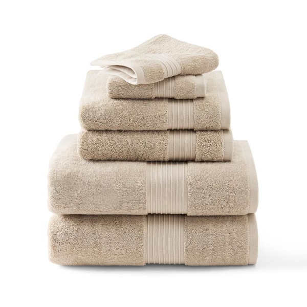 TOWN & COUNTRY LIVING Solid Dobby Border Cotton Beige 6-Piece Bath